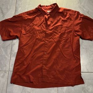 REI camp button down shirt red gold medium
